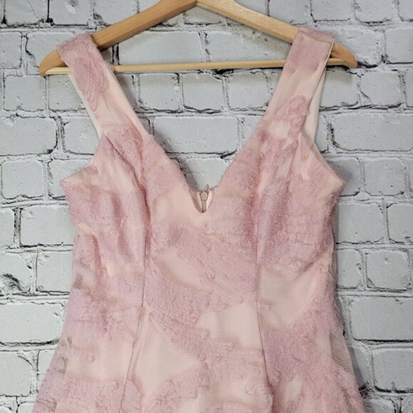 Dress The Population Maya Woven Fit Flare Dress Pink Sweetheart Neck Size M - Picture 2 of 12